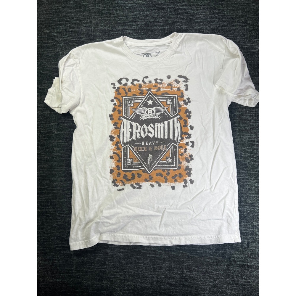 Goodie Two Sleeves Aerosmith T-Shirt Mens XL White Leopard Print Rock Graphic